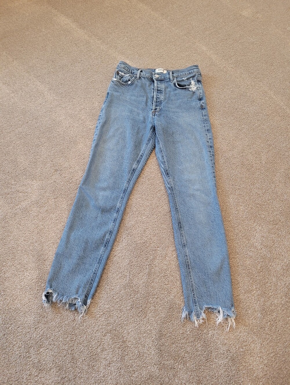 AGOLDE Nico High Rise Slim Fit Raw Hem Blue Jeans Womens 27 Button Fly